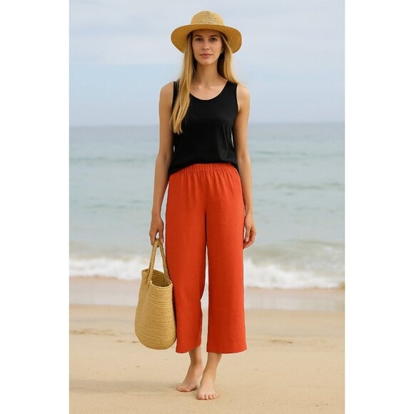 NWT Eileen Fisher Crop Wide Leg in Grenadine Garment-Dyed Organic Linen Pants PL